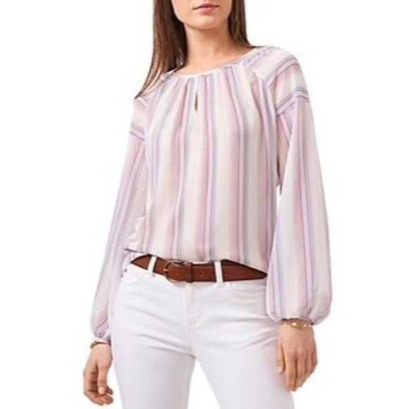 VINCE CAMUTO Striped Keyhole Front Long Sleeve Top - Picture 3 of 3